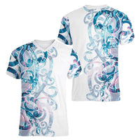 Turquoise Paua Shell Maori Women V-Neck T-Shirt Koru Kowhaiwhai LT7 - Polynesian Pride