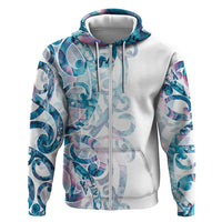 Turquoise Paua Shell Maori Zip Hoodie Koru Kowhaiwhai LT7 Zip Hoodie White - Polynesian Pride