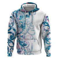 Turquoise Paua Shell Maori Zip Hoodie Koru Kowhaiwhai LT7 Pullover Hoodie White - Polynesian Pride