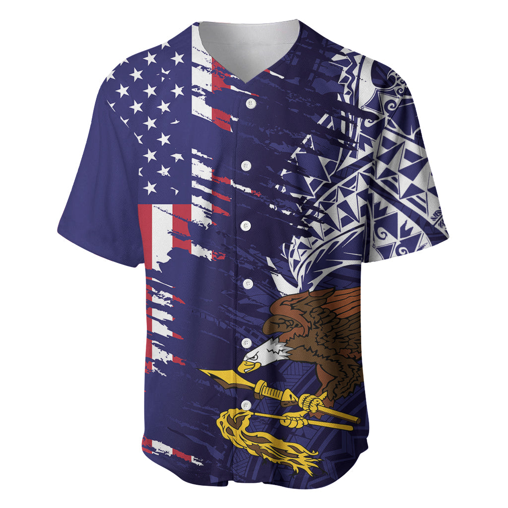 American Samoa Mix US Baseball Jersey Flag Day Grunge Style LT7 Blue - Polynesian Pride