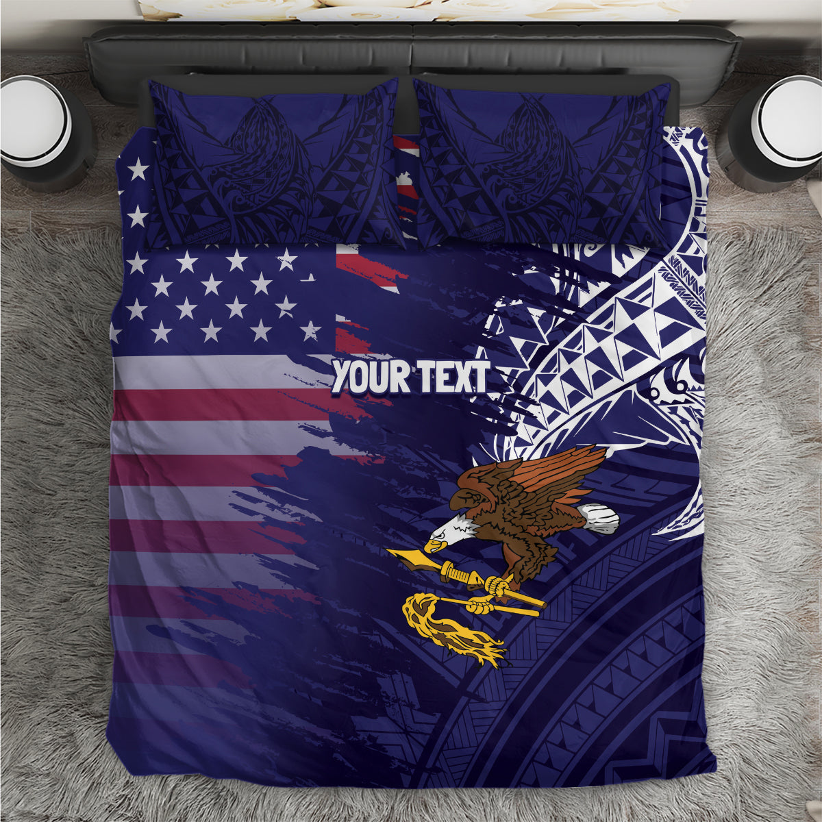 American Samoa Mix US Bedding Set Flag Day Grunge Style LT7 Blue - Polynesian Pride