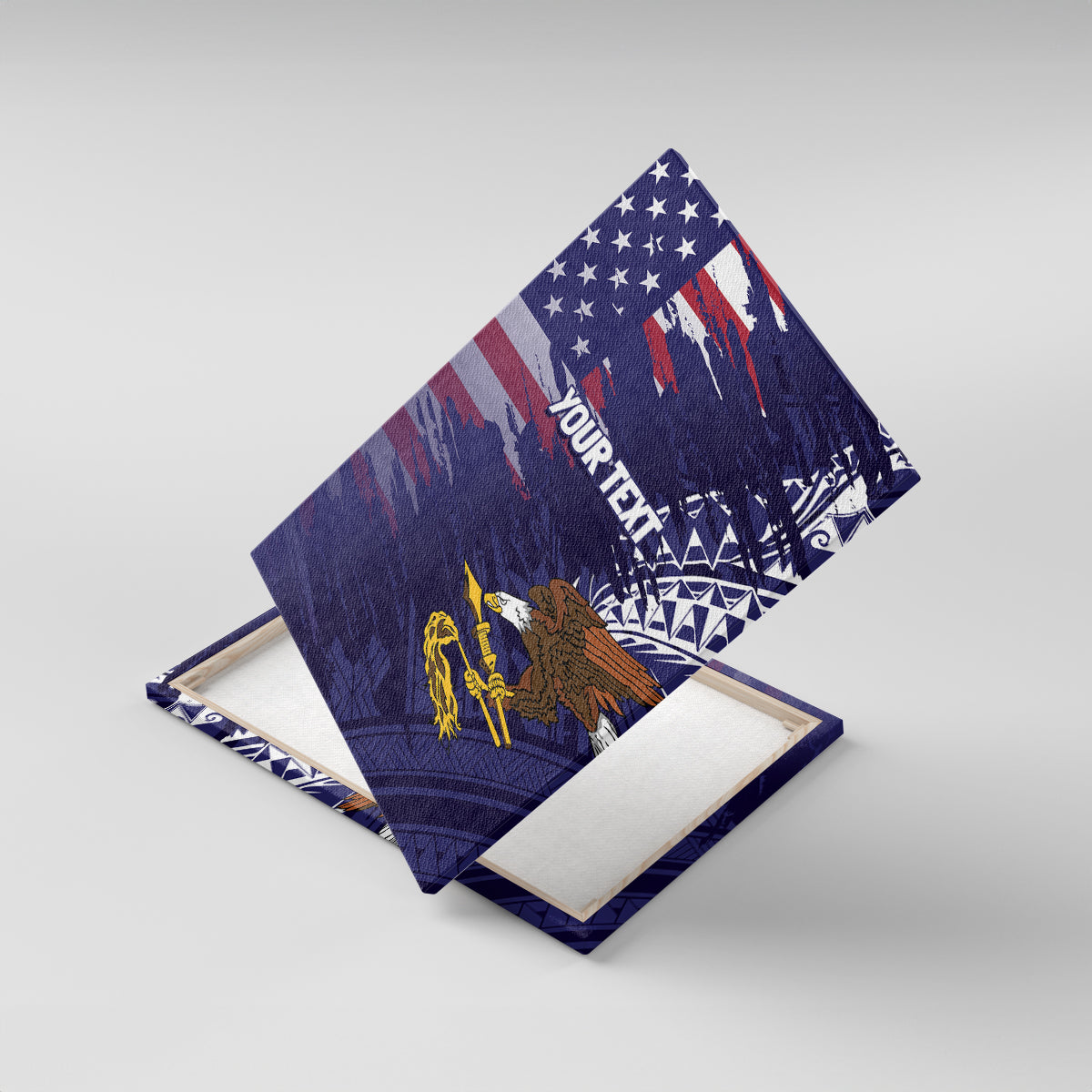 American Samoa Mix US Canvas Wall Art Flag Day Grunge Style LT7 With Frame Blue - Polynesian Pride