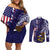 American Samoa Mix US Couples Matching Off Shoulder Short Dress and Long Sleeve Button Shirt Flag Day Grunge Style LT7 Blue - Polynesian Pride