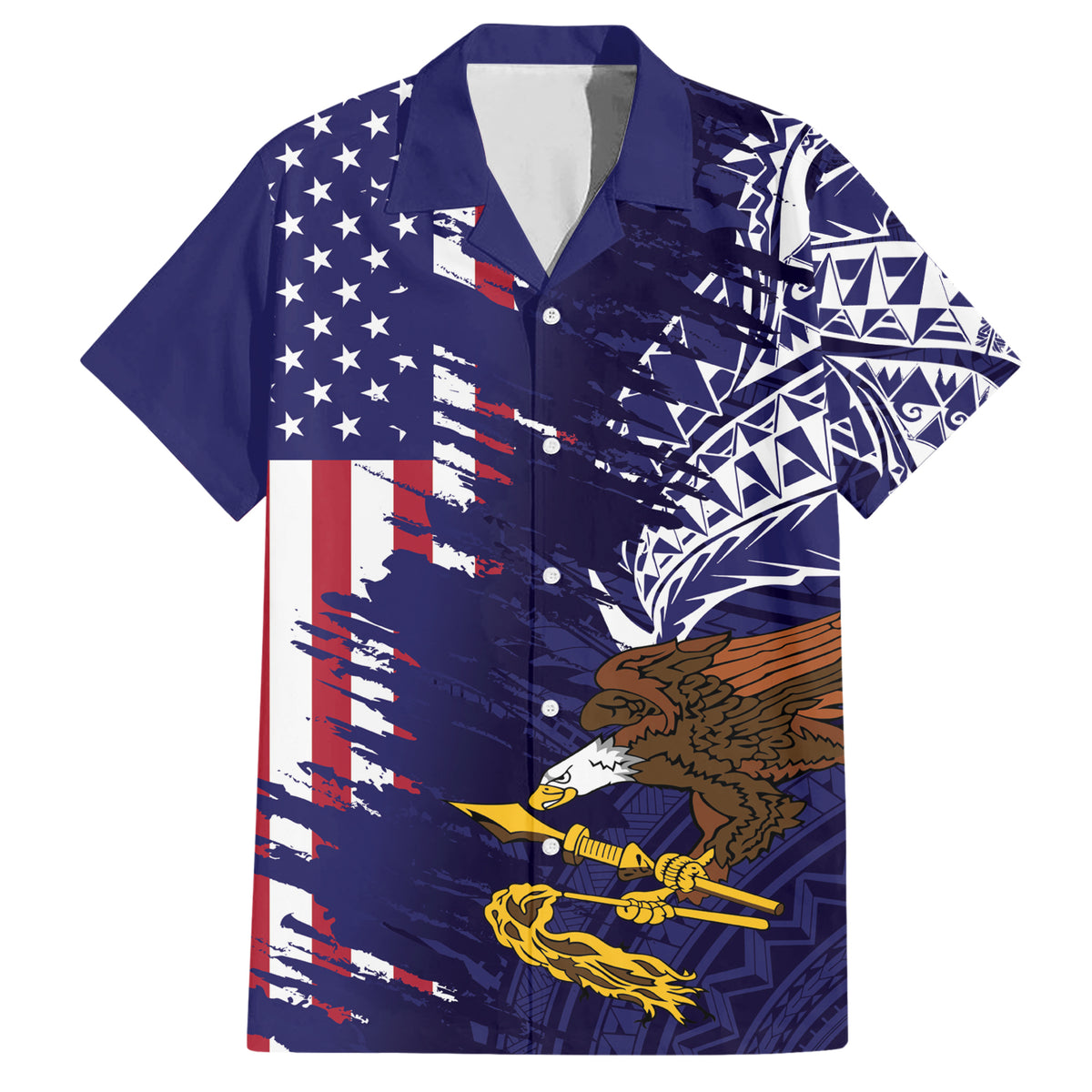 American Samoa Mix US Family Matching Short Sleeve Bodycon Dress and Hawaiian Shirt Flag Day Grunge Style LT7 Dad's Shirt - Short Sleeve Blue - Polynesian Pride