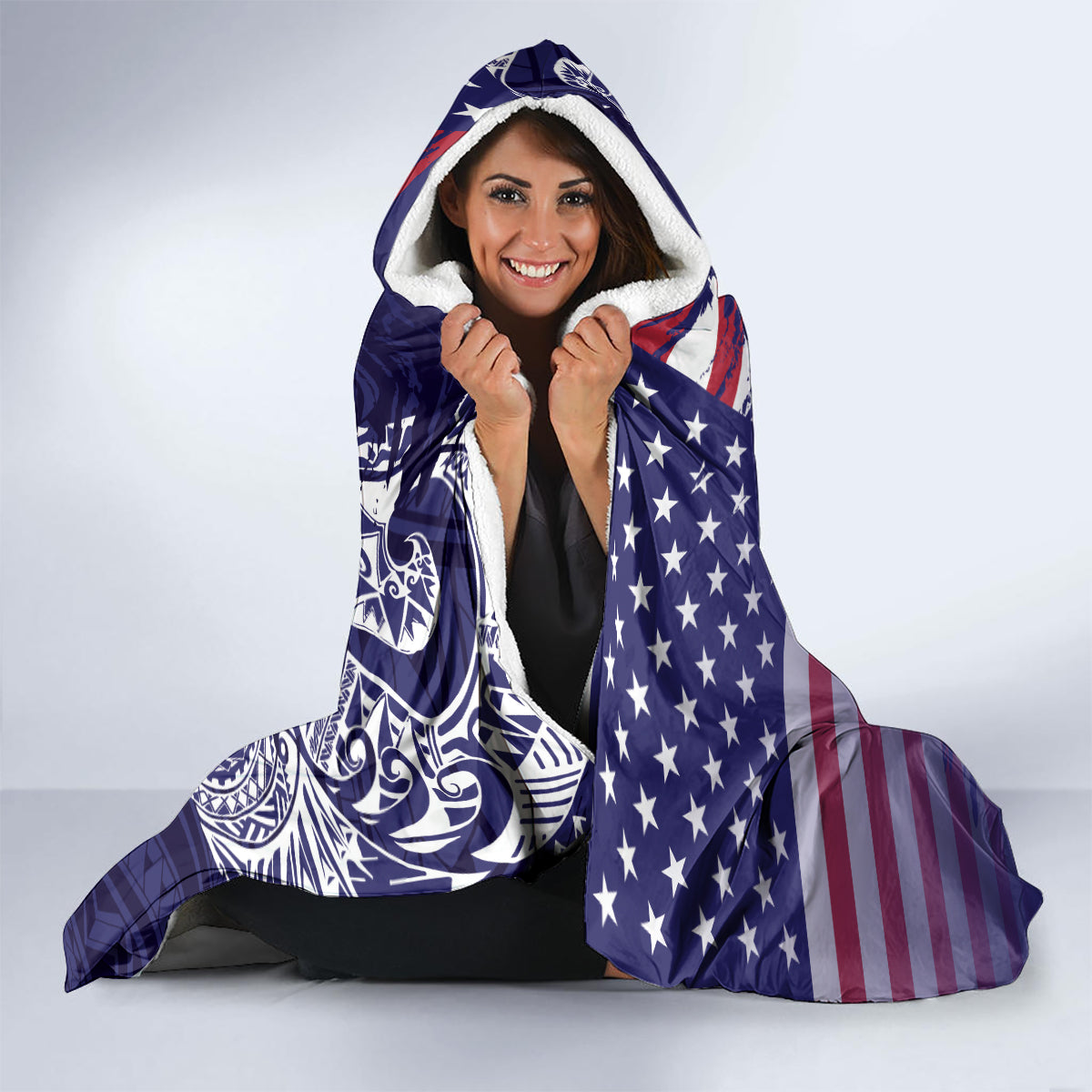American Samoa Mix US Hooded Blanket Flag Day Grunge Style LT7 - Polynesian Pride