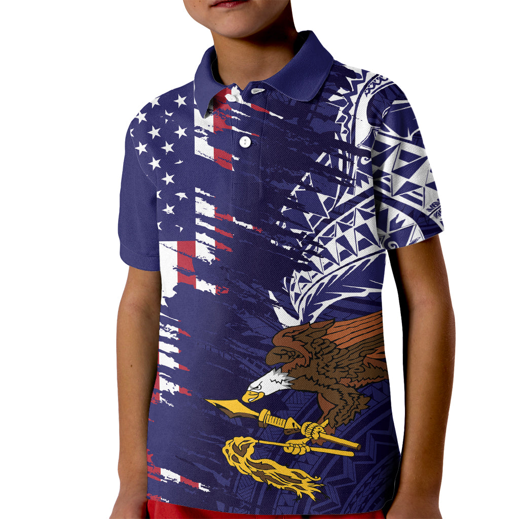 American Samoa Mix US Kid Polo Shirt Flag Day Grunge Style LT7 Kid Blue - Polynesian Pride