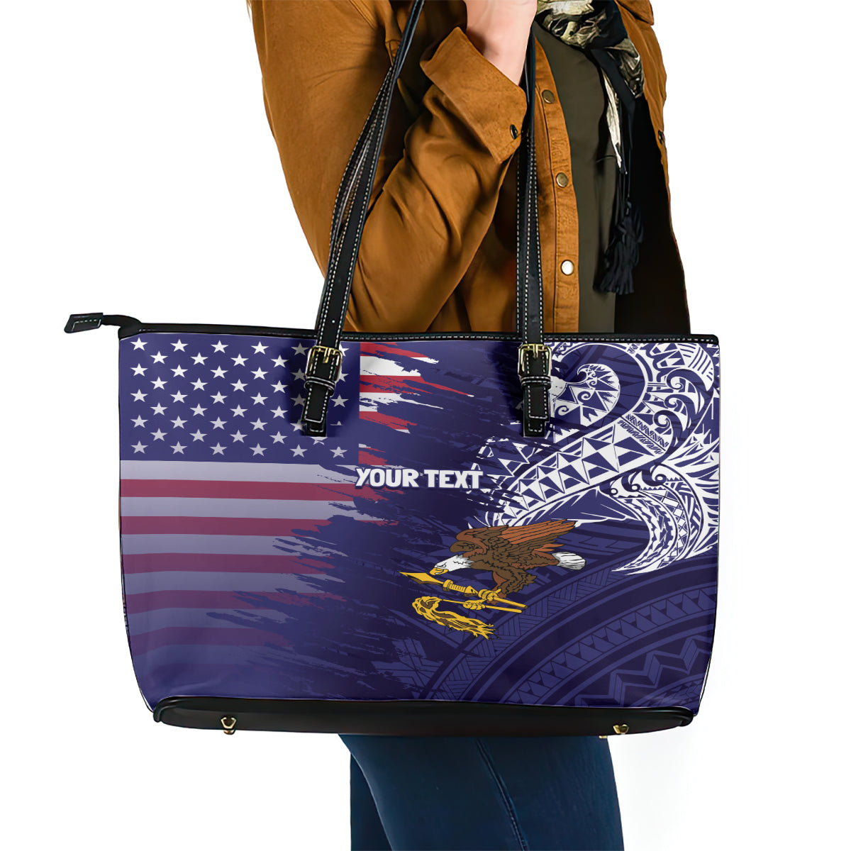 American Samoa Mix US Leather Tote Bag Flag Day Grunge Style LT7 - Polynesian Pride