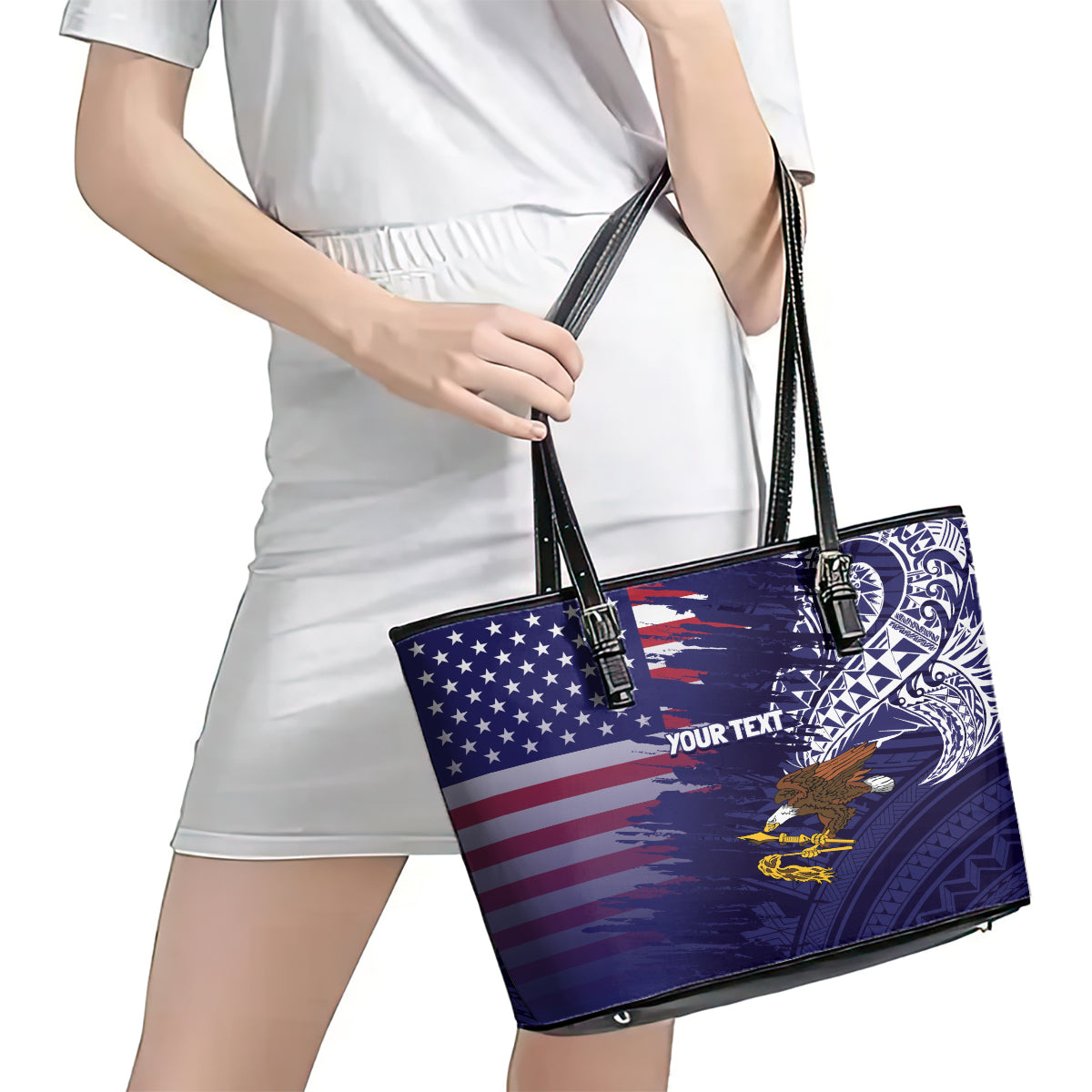 American Samoa Mix US Leather Tote Bag Flag Day Grunge Style LT7 - Polynesian Pride