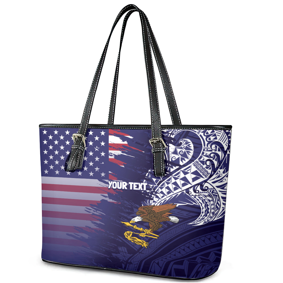 American Samoa Mix US Leather Tote Bag Flag Day Grunge Style LT7 - Polynesian Pride