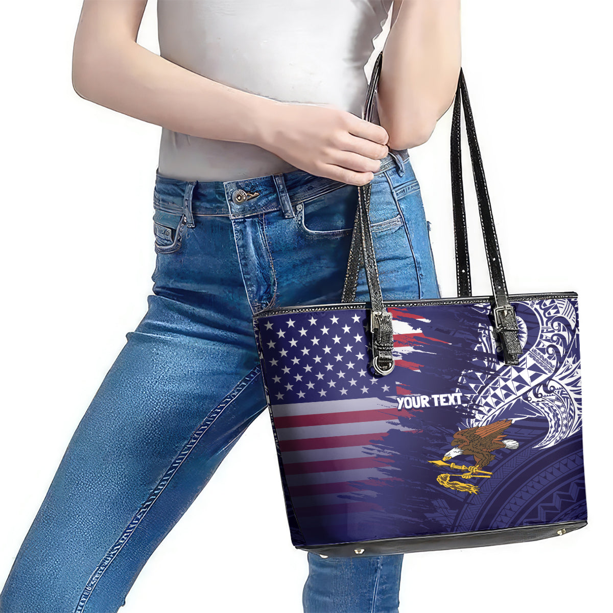 American Samoa Mix US Leather Tote Bag Flag Day Grunge Style LT7 - Polynesian Pride
