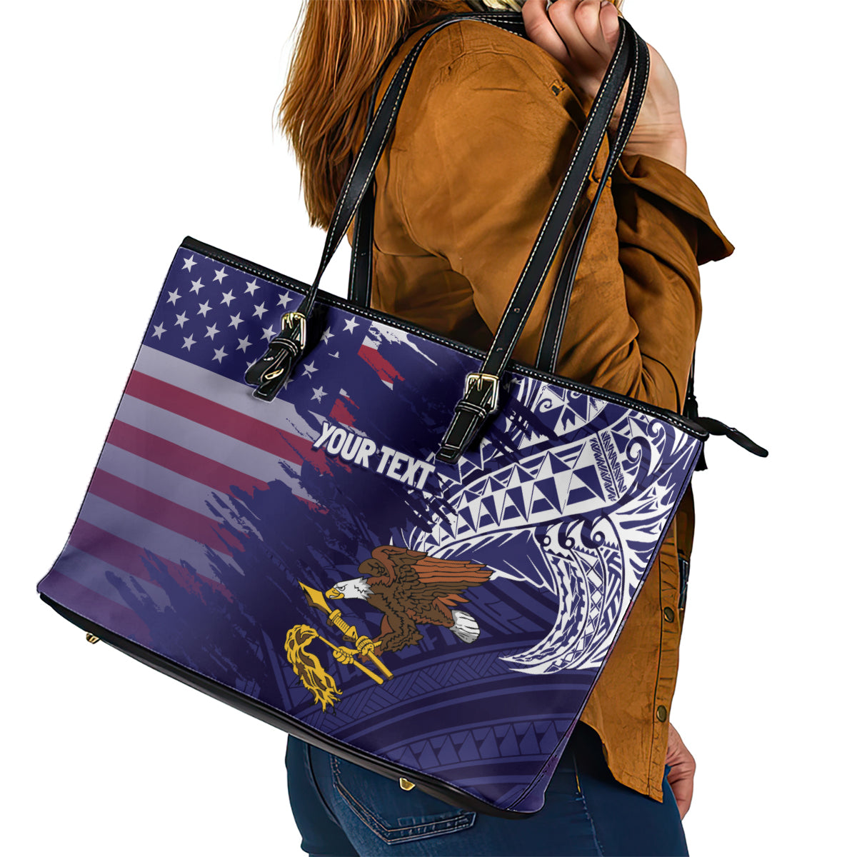American Samoa Mix US Leather Tote Bag Flag Day Grunge Style LT7 - Polynesian Pride