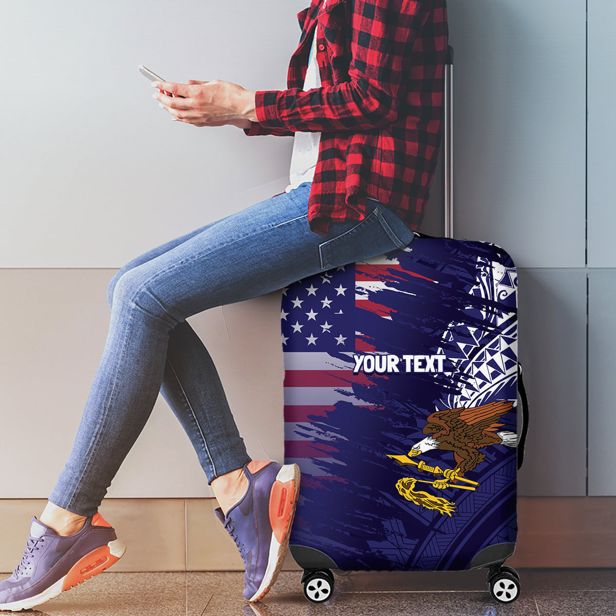 American Samoa Mix US Luggage Cover Flag Day Grunge Style
