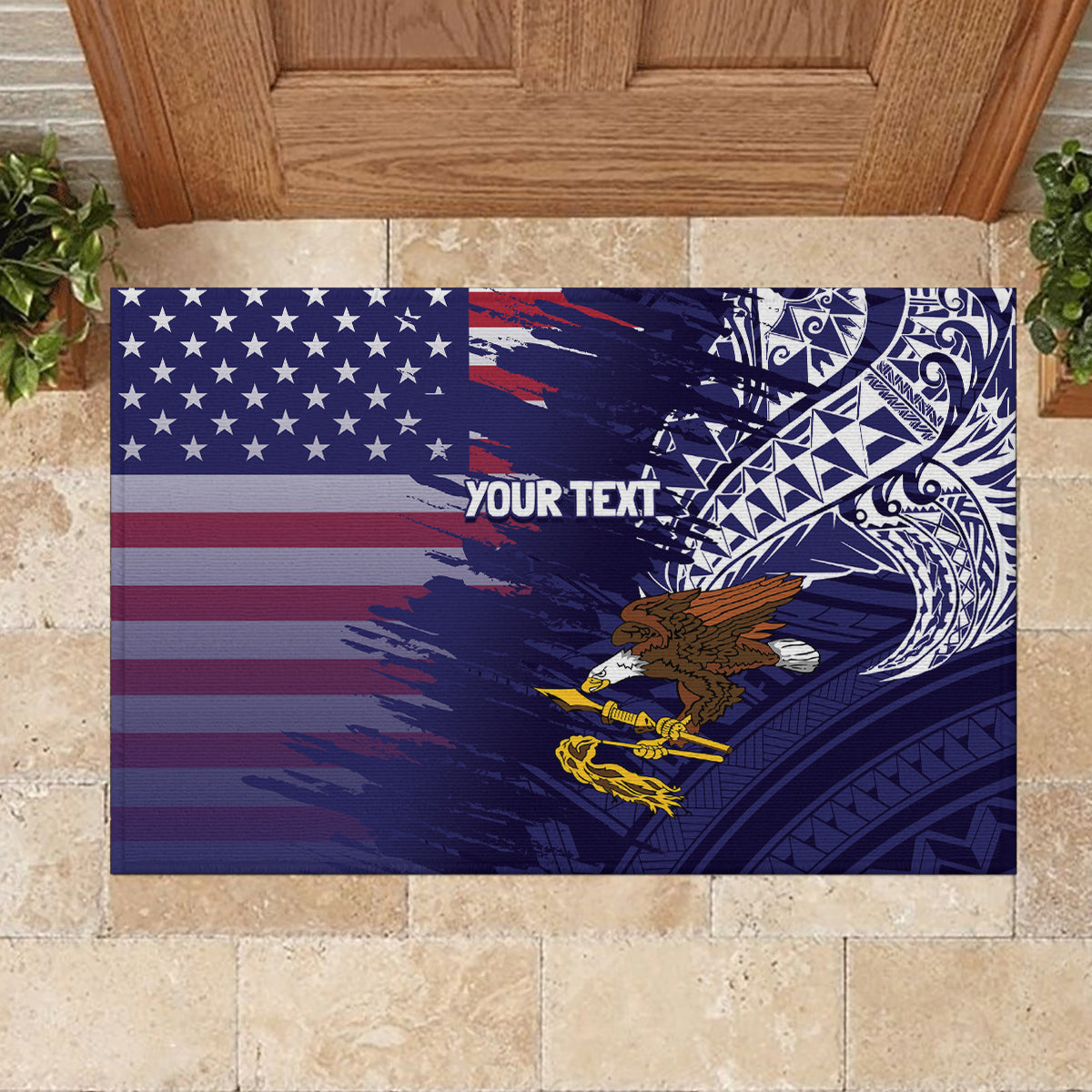 American Samoa Mix US Rubber Doormat Flag Day Grunge Style LT7 - Polynesian Pride