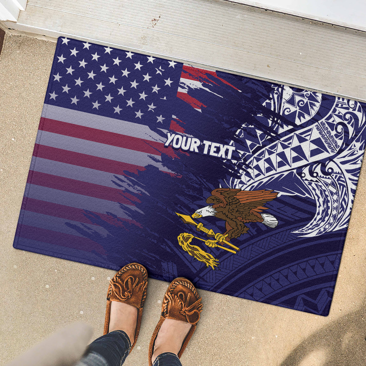 American Samoa Mix US Rubber Doormat Flag Day Grunge Style LT7 - Polynesian Pride