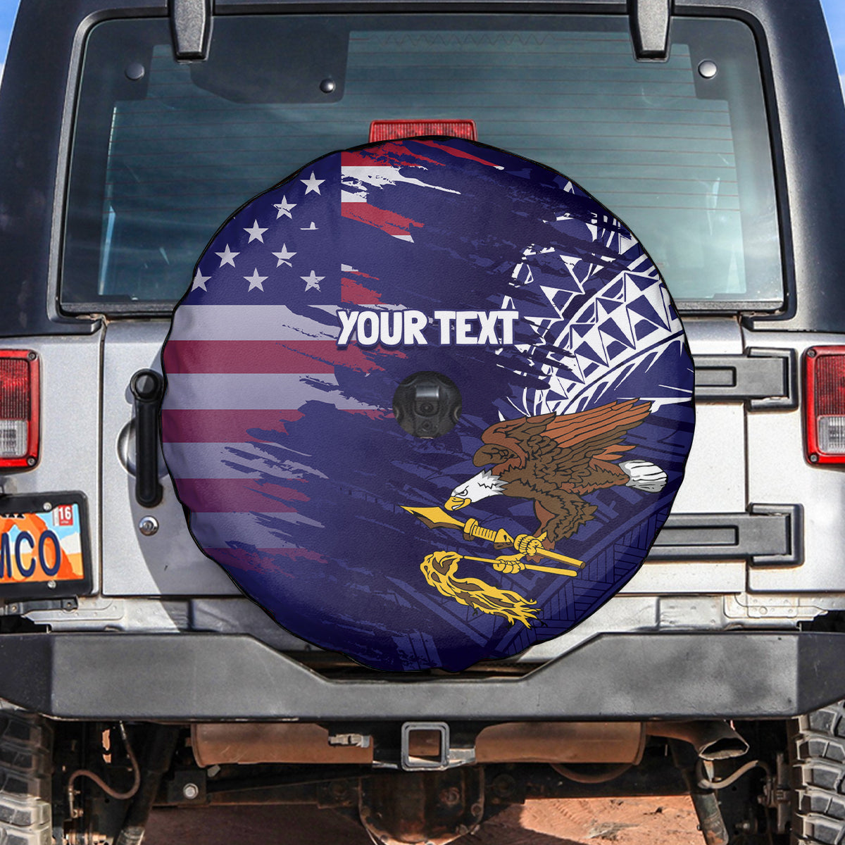 American Samoa Mix US Spare Tire Cover Flag Day Grunge Style LT7 Blue - Polynesian Pride
