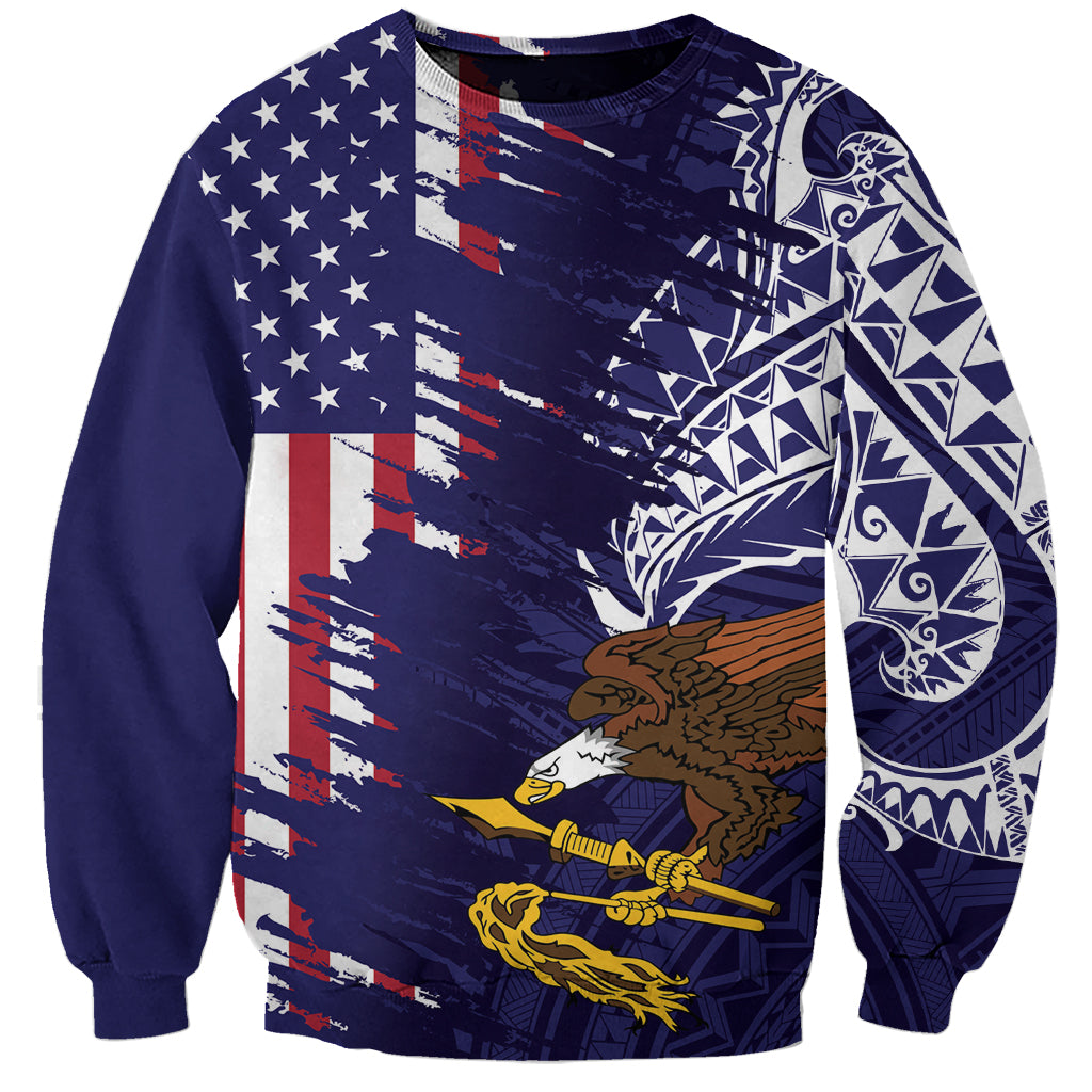 American Samoa Mix US Sweatshirt Flag Day Grunge Style LT7 Unisex Blue - Polynesian Pride