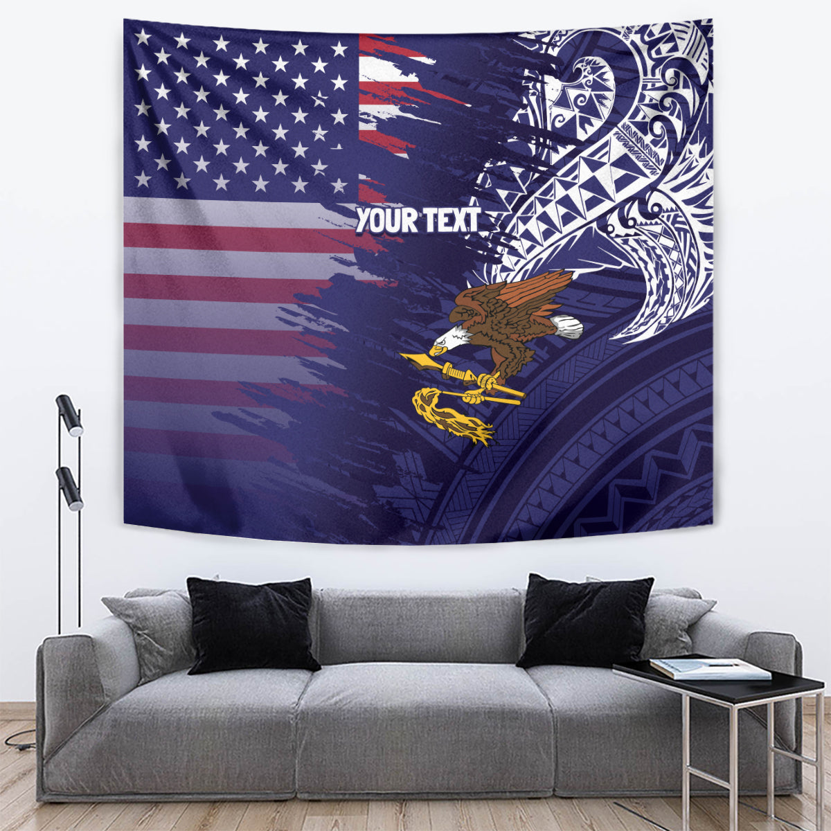 American Samoa Mix US Tapestry Flag Day Grunge Style LT7 Blue - Polynesian Pride