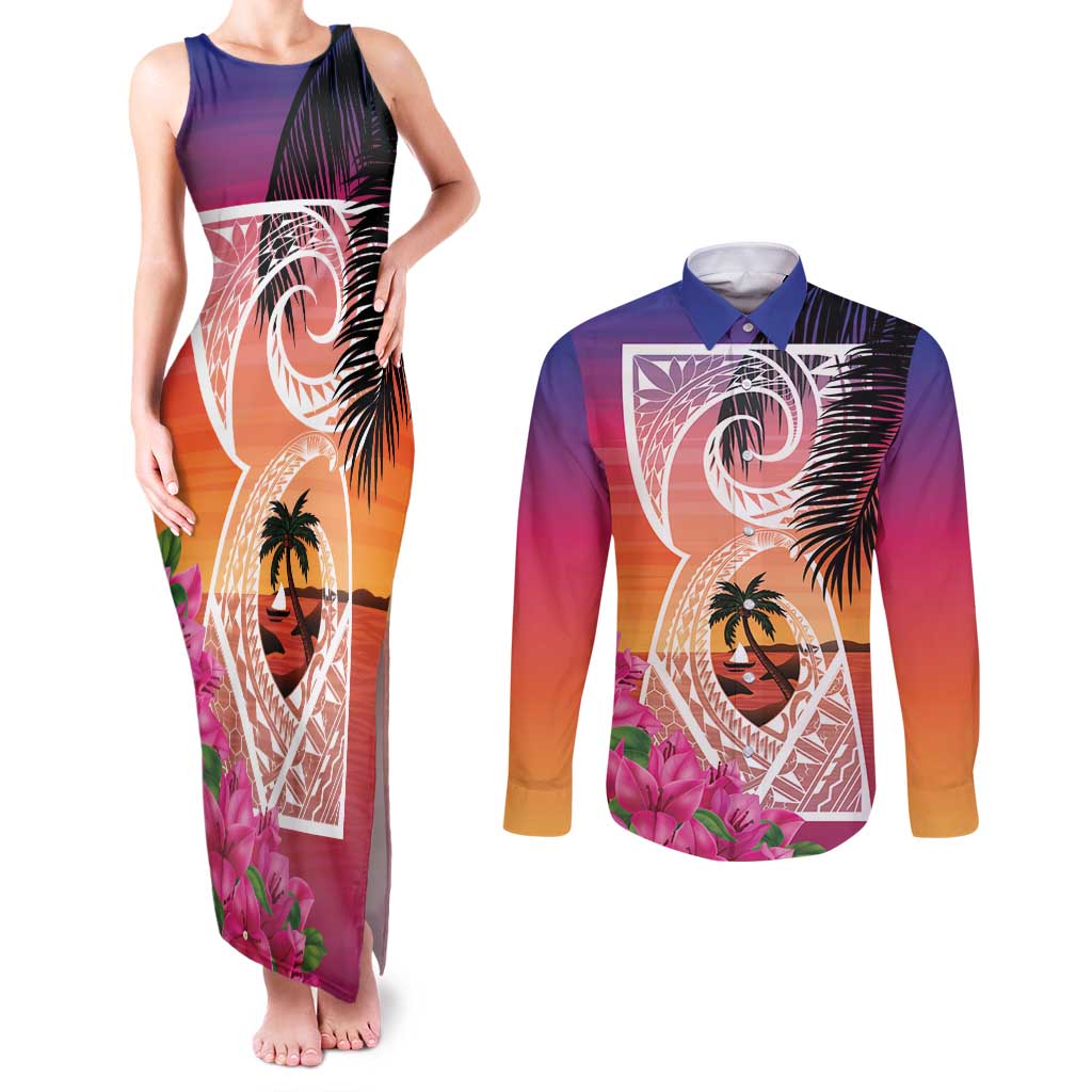 Guam Chamorro Couples Matching Tank Maxi Dress and Long Sleeve Button Shirt Artsy Latte Stone