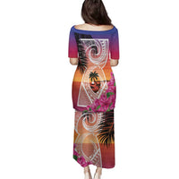 Guam Chamorro Family Matching Puletasi and Hawaiian Shirt Artsy Latte Stone