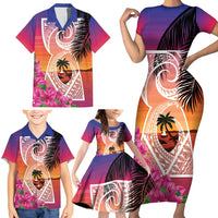 Guam Chamorro Family Matching Short Sleeve Bodycon Dress and Hawaiian Shirt Artsy Latte Stone