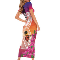 Guam Chamorro Family Matching Short Sleeve Bodycon Dress and Hawaiian Shirt Artsy Latte Stone