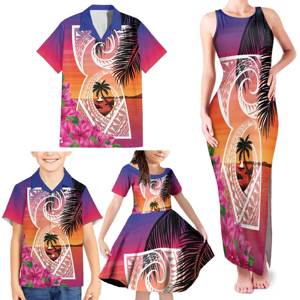 Guam Chamorro Family Matching Tank Maxi Dress and Hawaiian Shirt Artsy Latte Stone