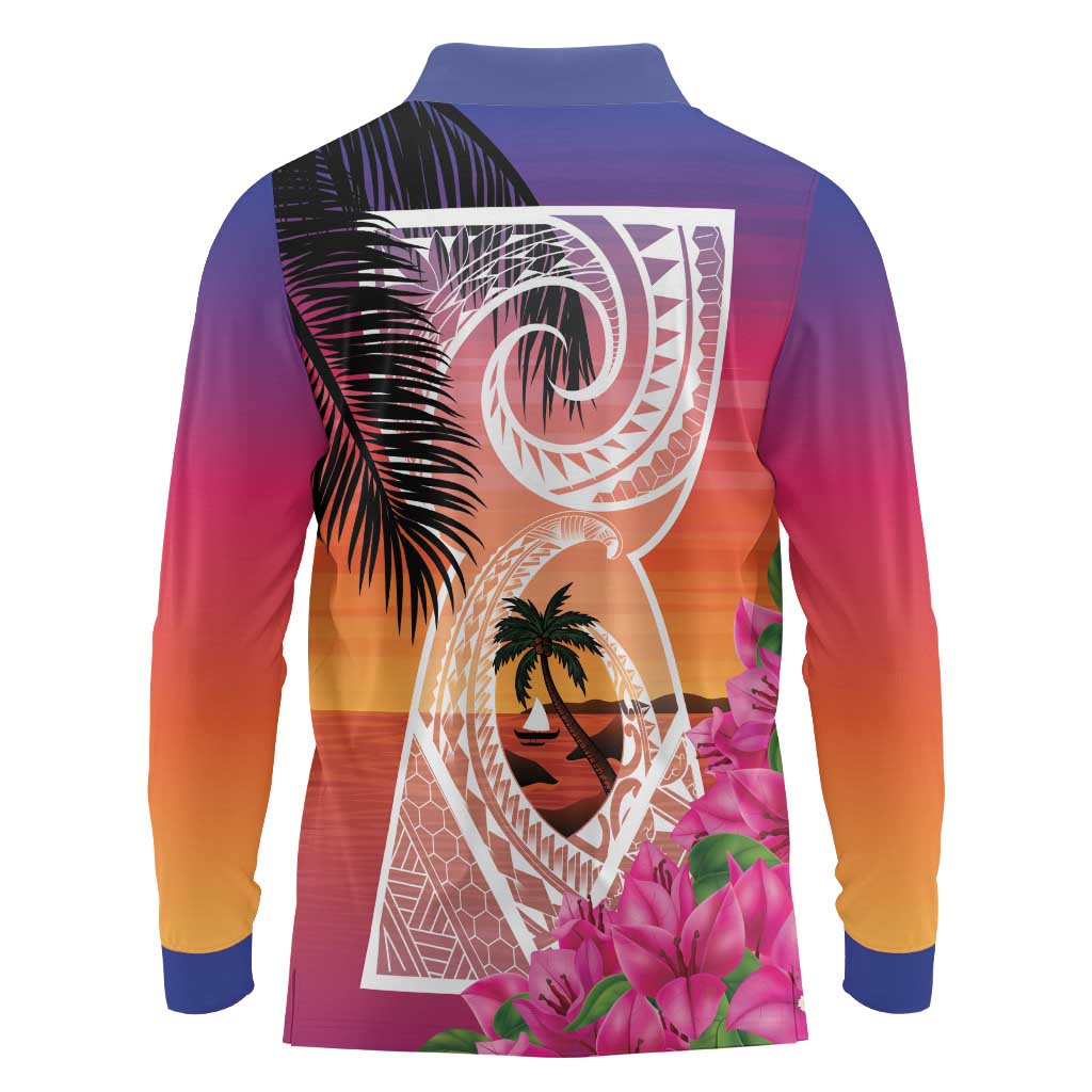 Guam Chamorro Long Sleeve Polo Shirt Artsy Latte Stone