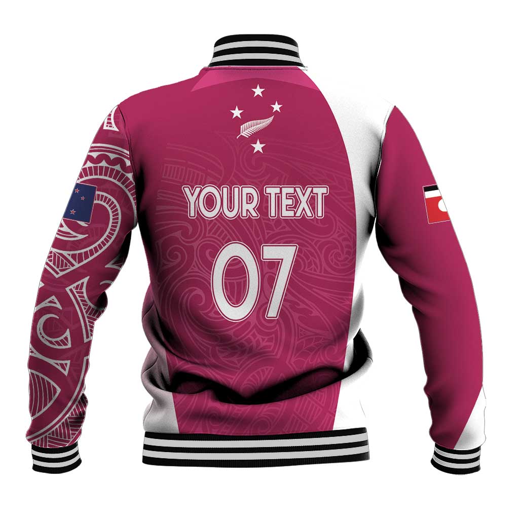 Personalised New Zealand Rugby Baseball Jacket Aotearoa Champions - Pink Version