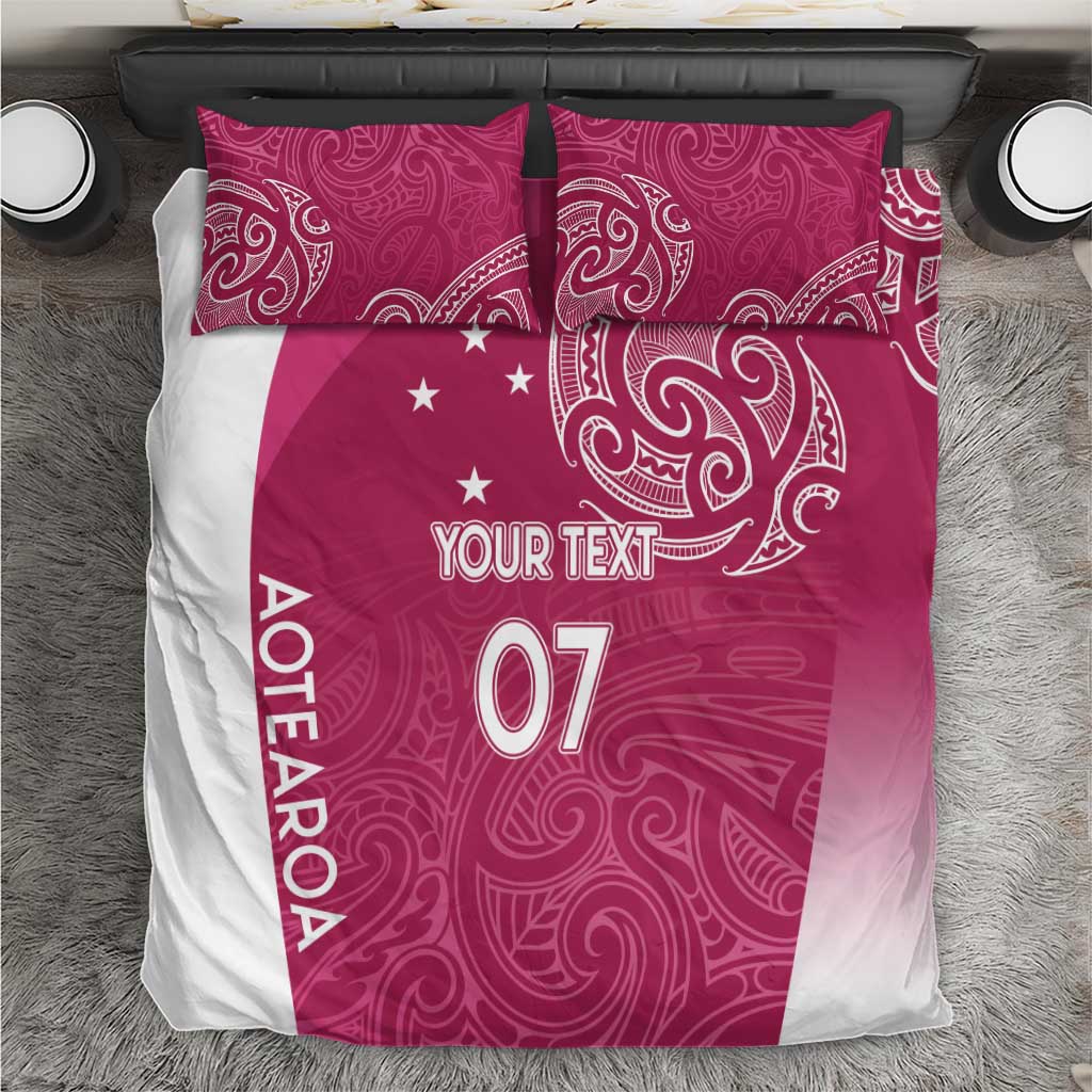 Personalised New Zealand Rugby Bedding Set Aotearoa Champions - Pink Version
