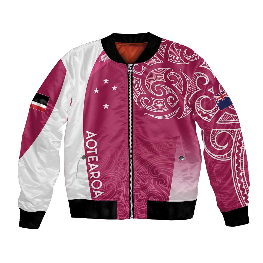Personalised New Zealand Rugby Bomber Jacket Aotearoa Champions - Pink Version