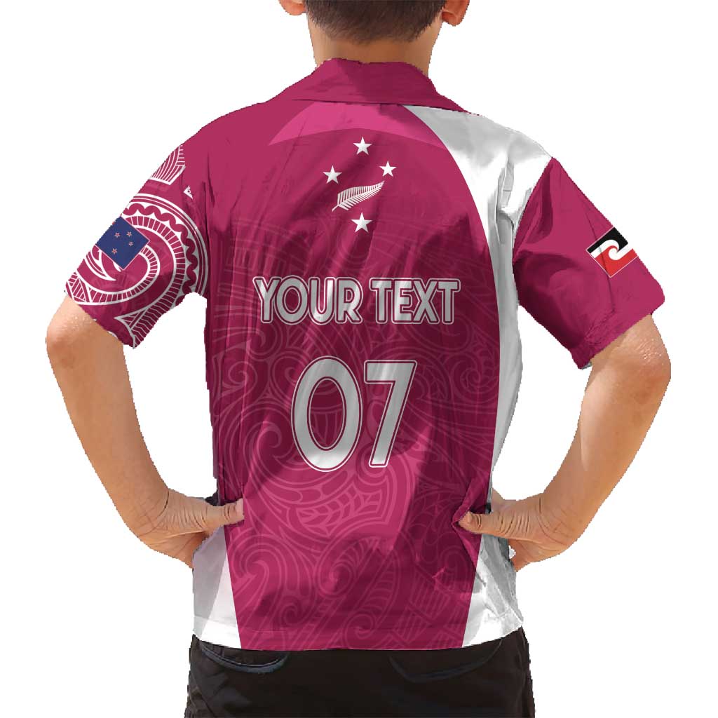 Personalised New Zealand Rugby Family Matching Long Sleeve Bodycon Dress and Hawaiian Shirt Aotearoa Champions - Pink Version