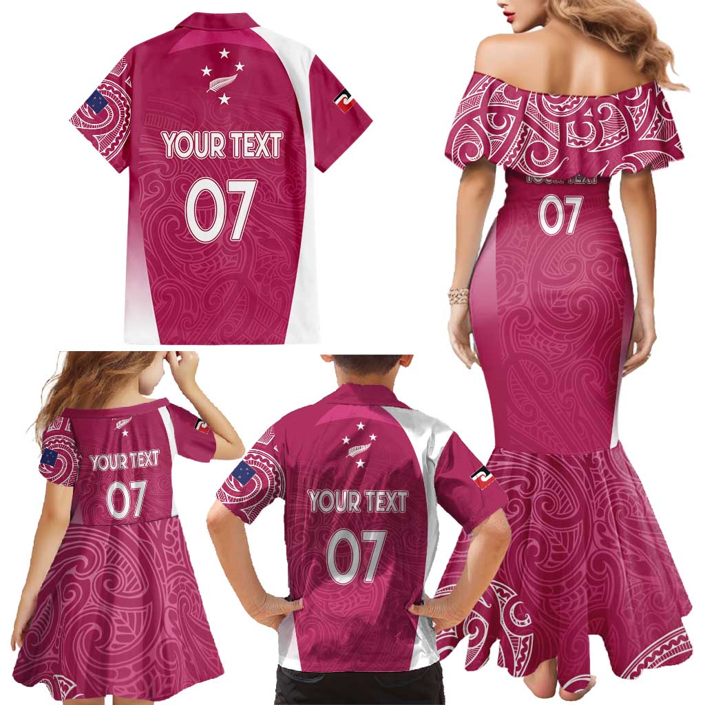 Personalised New Zealand Rugby Family Matching Mermaid Dress and Hawaiian Shirt Aotearoa Champions - Pink Version