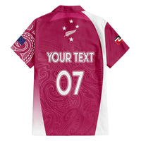 Personalised New Zealand Rugby Family Matching Off The Shoulder Long Sleeve Dress and Hawaiian Shirt Aotearoa Champions - Pink Version