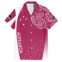 Personalised New Zealand Rugby Family Matching Off Shoulder Maxi Dress and Hawaiian Shirt Aotearoa Champions - Pink Version