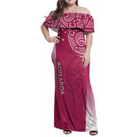 Personalised New Zealand Rugby Family Matching Off Shoulder Maxi Dress and Hawaiian Shirt Aotearoa Champions - Pink Version