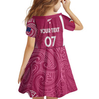 Personalised New Zealand Rugby Family Matching Off Shoulder Short Dress and Hawaiian Shirt Aotearoa Champions - Pink Version