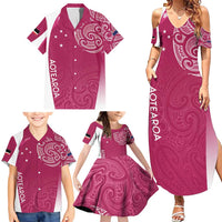 Personalised New Zealand Rugby Family Matching Summer Maxi Dress and Hawaiian Shirt Aotearoa Champions - Pink Version
