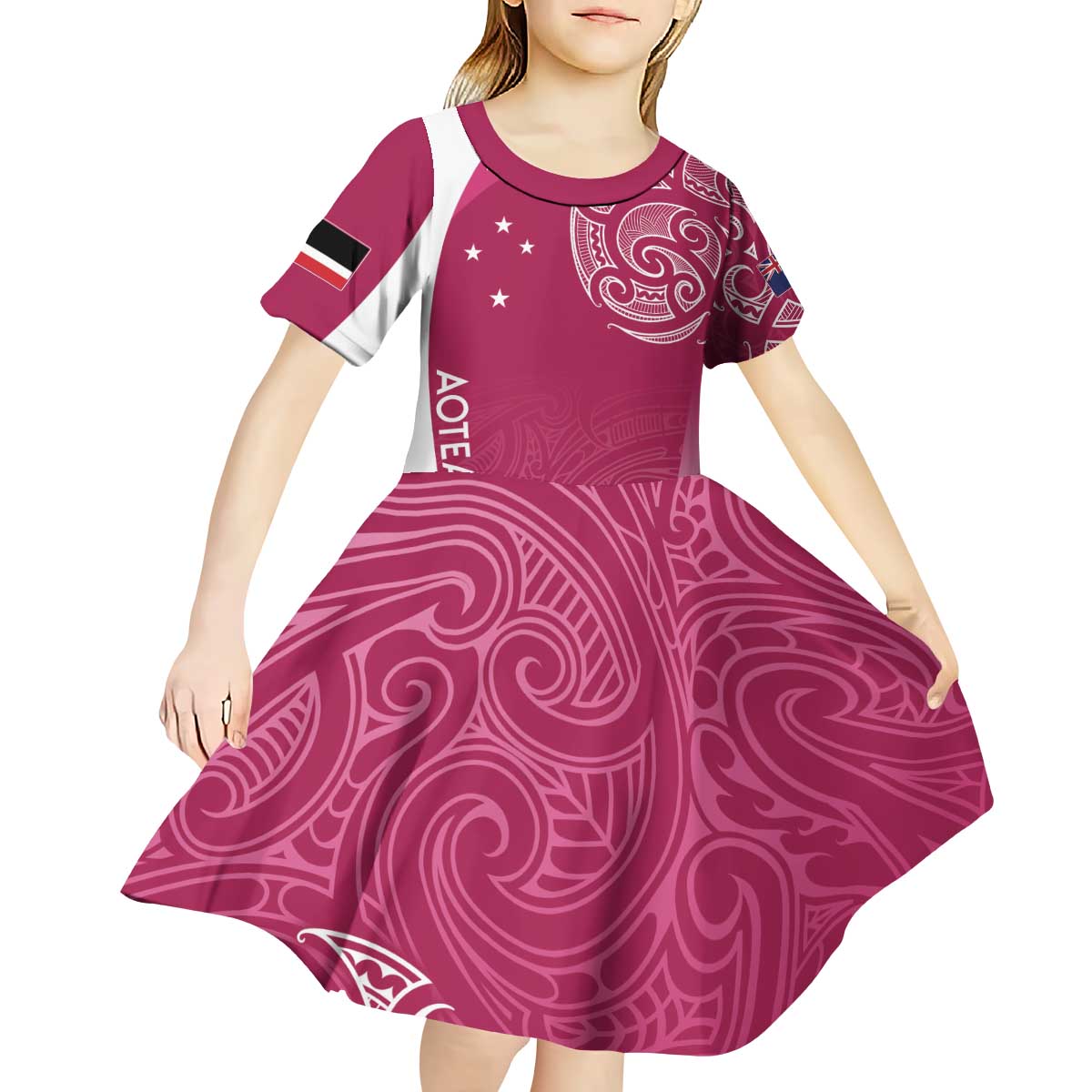 Personalised New Zealand Rugby Kid Short Sleeve Dress Aotearoa Champions - Pink Version