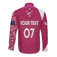 Personalised New Zealand Rugby Long Sleeve Button Shirt Aotearoa Champions - Pink Version