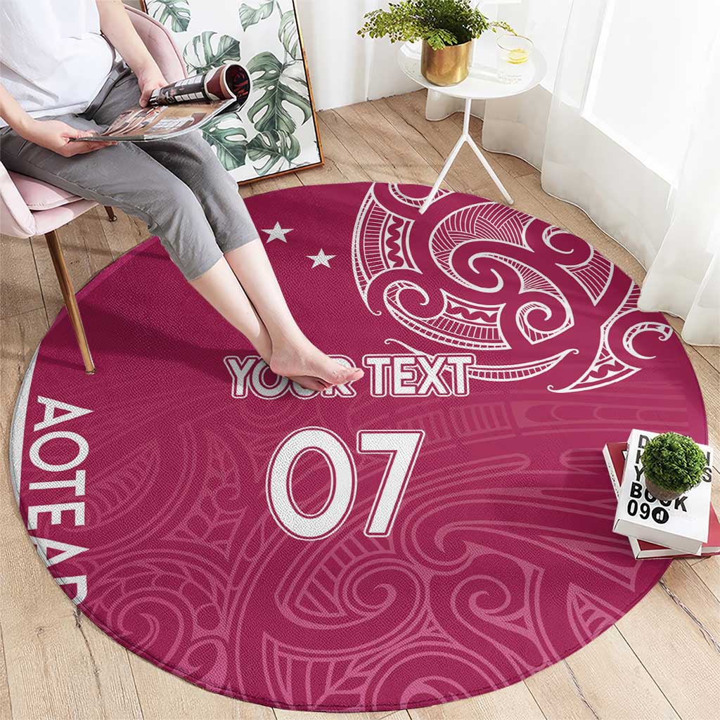 Personalised New Zealand Rugby Round Carpet Aotearoa Champions - Pink Version