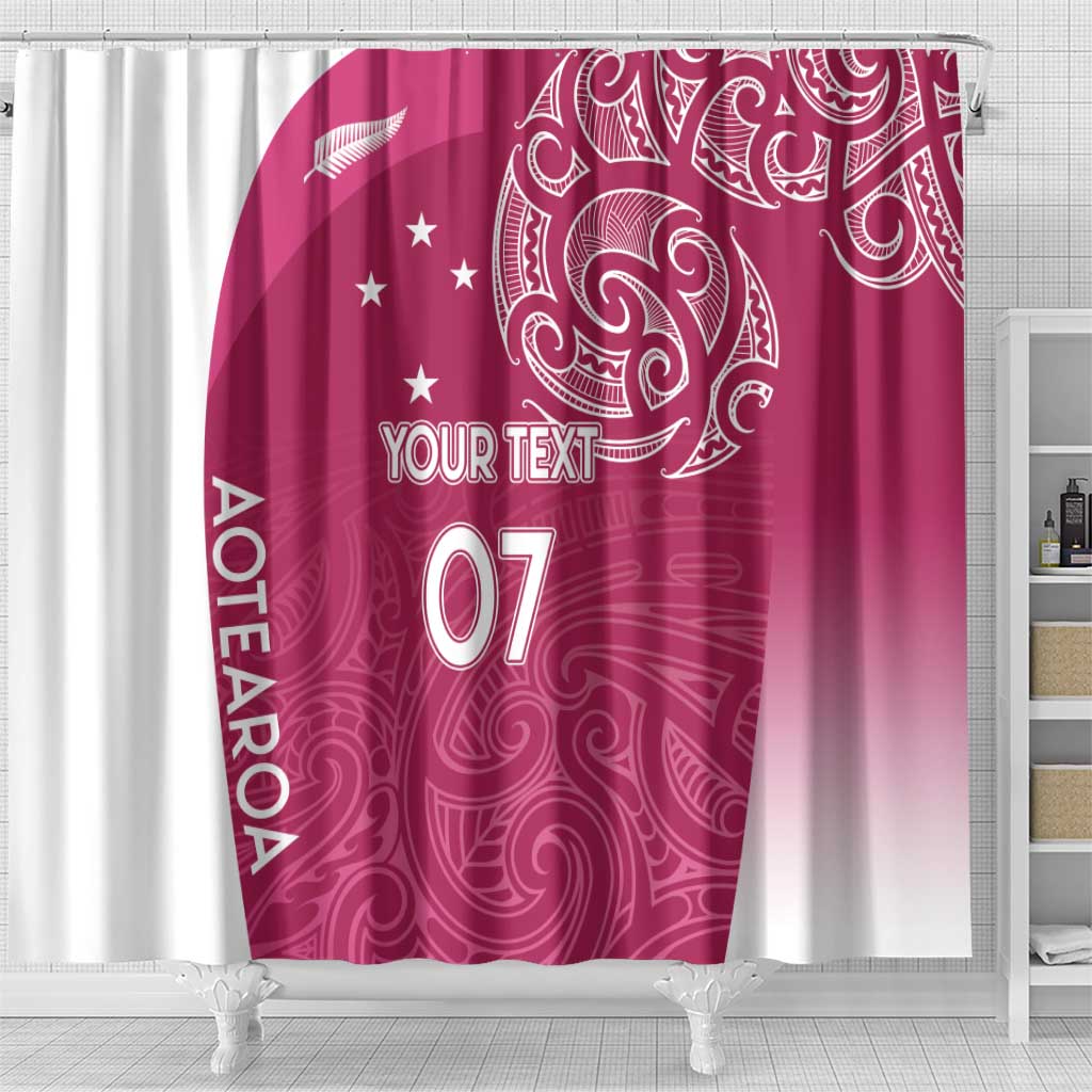 Personalised New Zealand Rugby Shower Curtain Aotearoa Champions - Pink Version