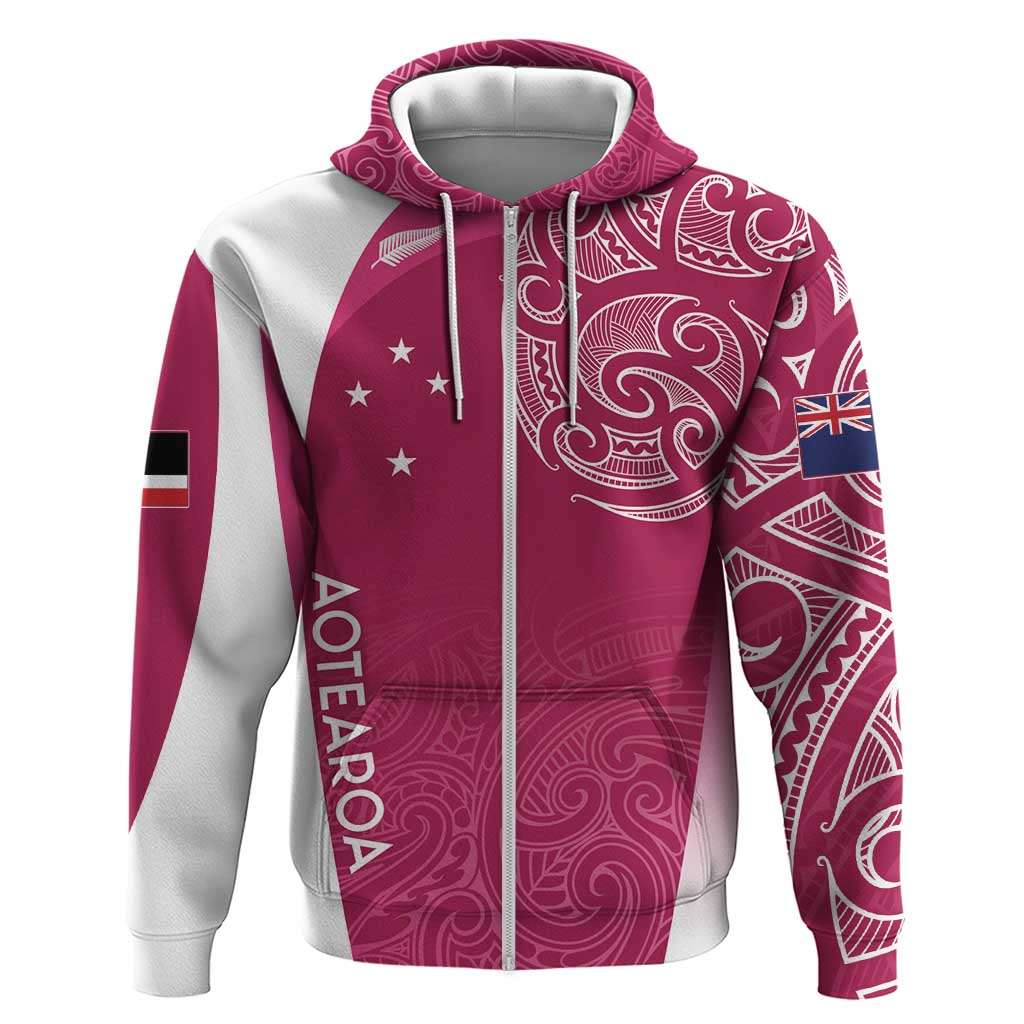Personalised New Zealand Rugby Zip Hoodie Aotearoa Champions - Pink Version