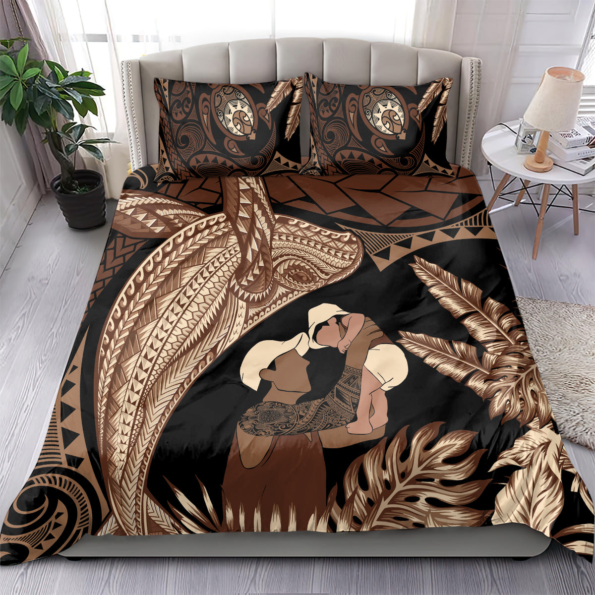 Father's Day Polynesian Pattern Bedding Set Tropical Humpback Whale LT7 - Polynesian Pride