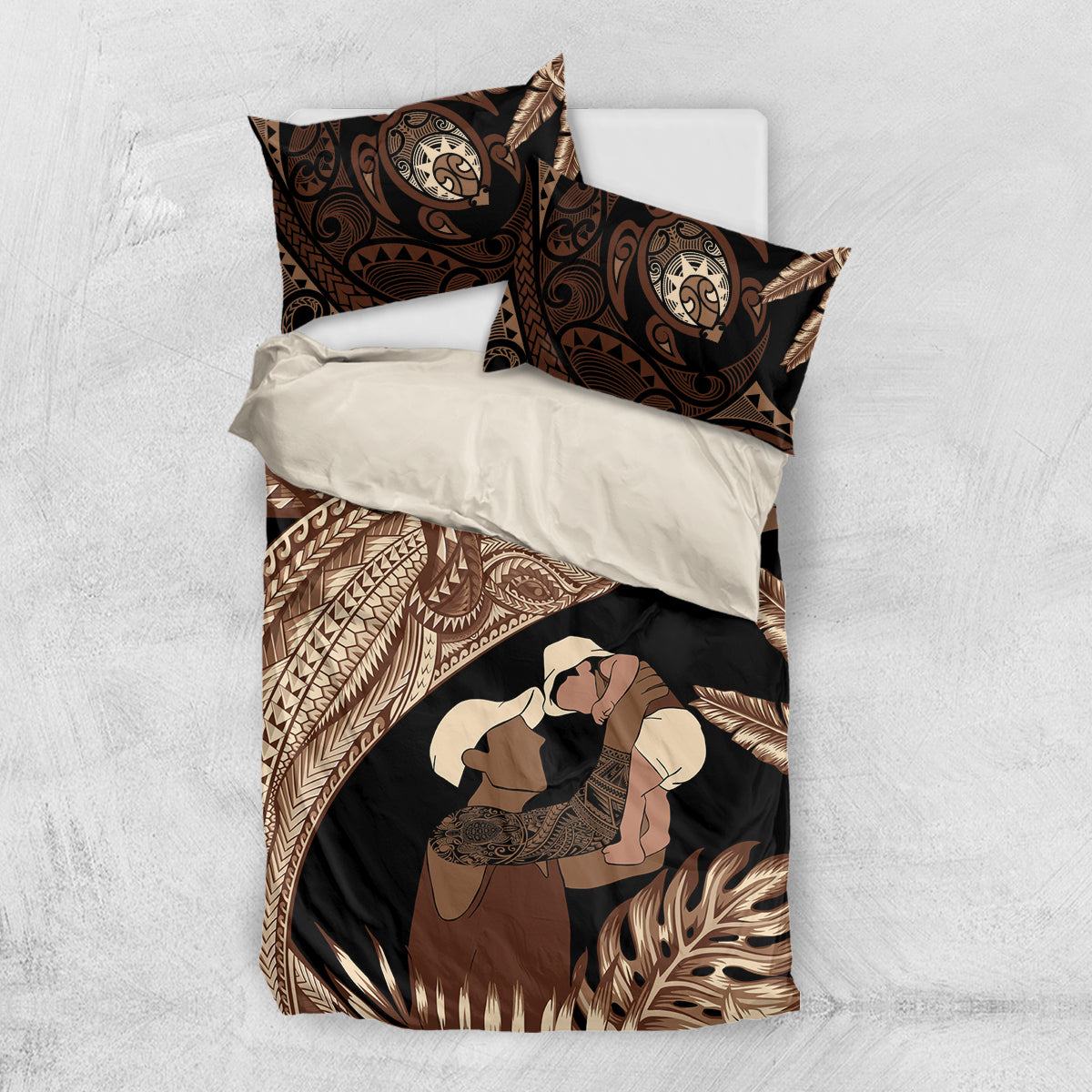 Father's Day Polynesian Pattern Bedding Set Tropical Humpback Whale LT7 US Twin 172cm x 218cm Brown - Polynesian Pride