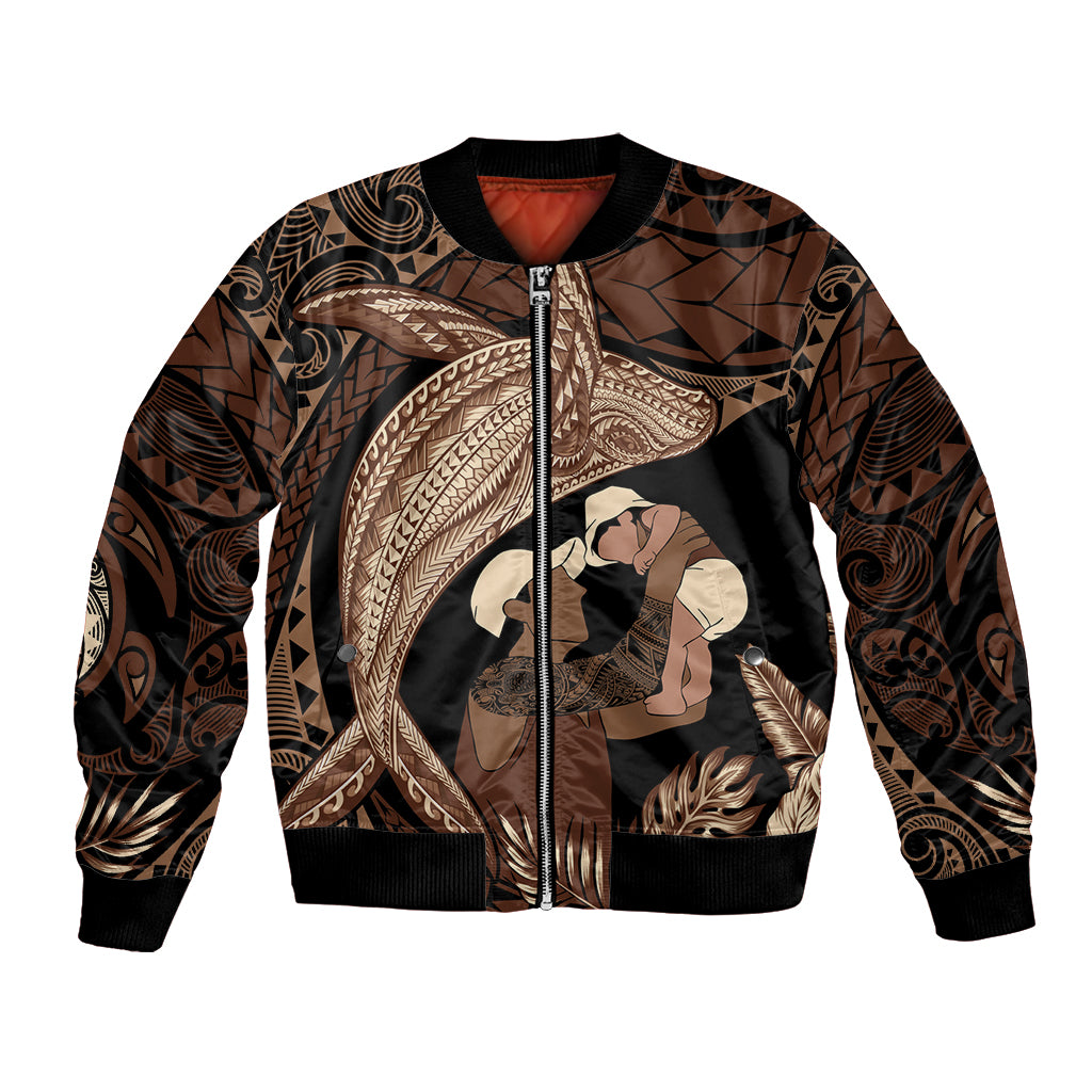 Father's Day Polynesian Pattern Bomber Jacket Tropical Humpback Whale LT7 Unisex Brown - Polynesian Pride