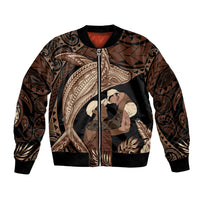 Father's Day Polynesian Pattern Bomber Jacket Tropical Humpback Whale LT7 Unisex Brown - Polynesian Pride