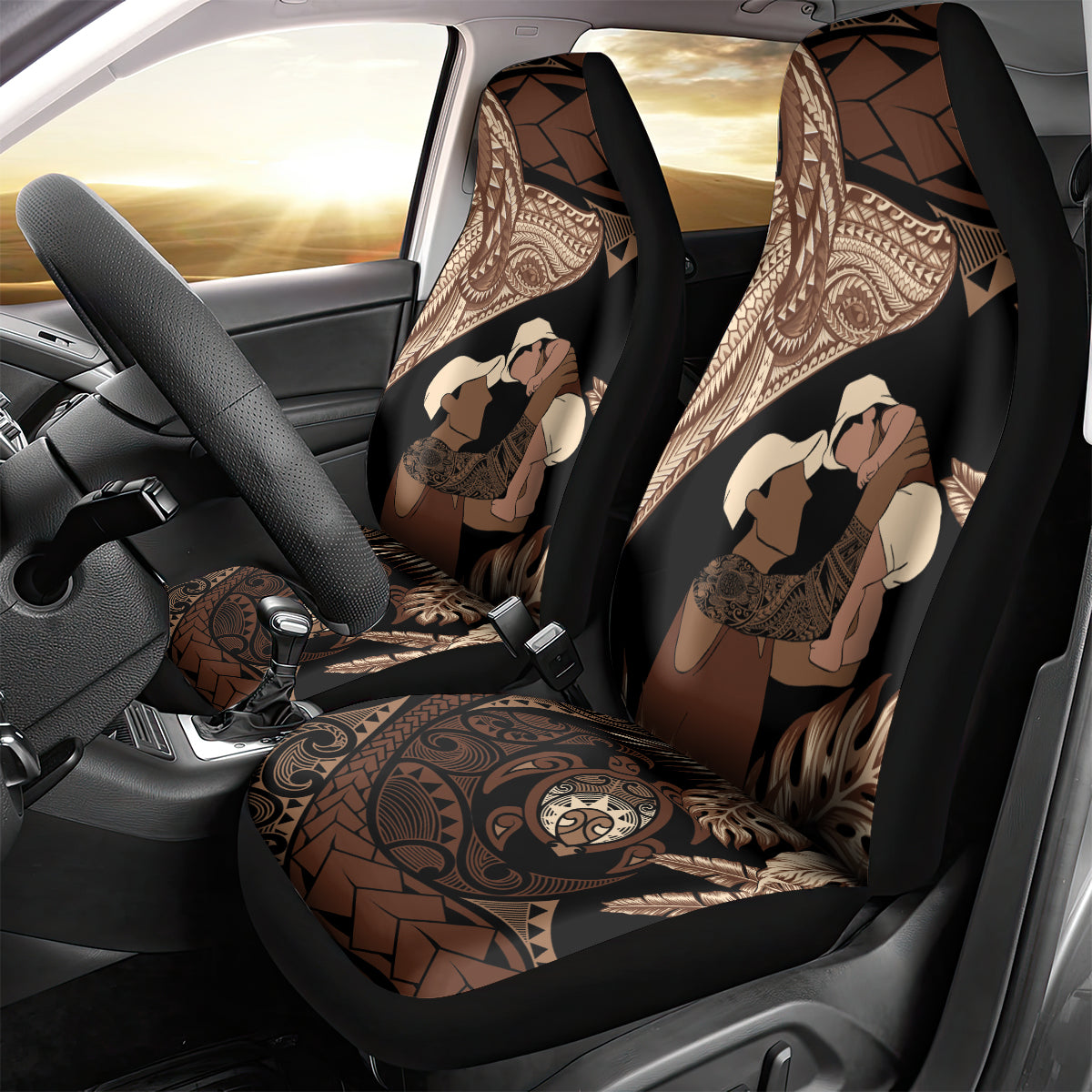 Father's Day Polynesian Pattern Car Seat Cover Tropical Humpback Whale