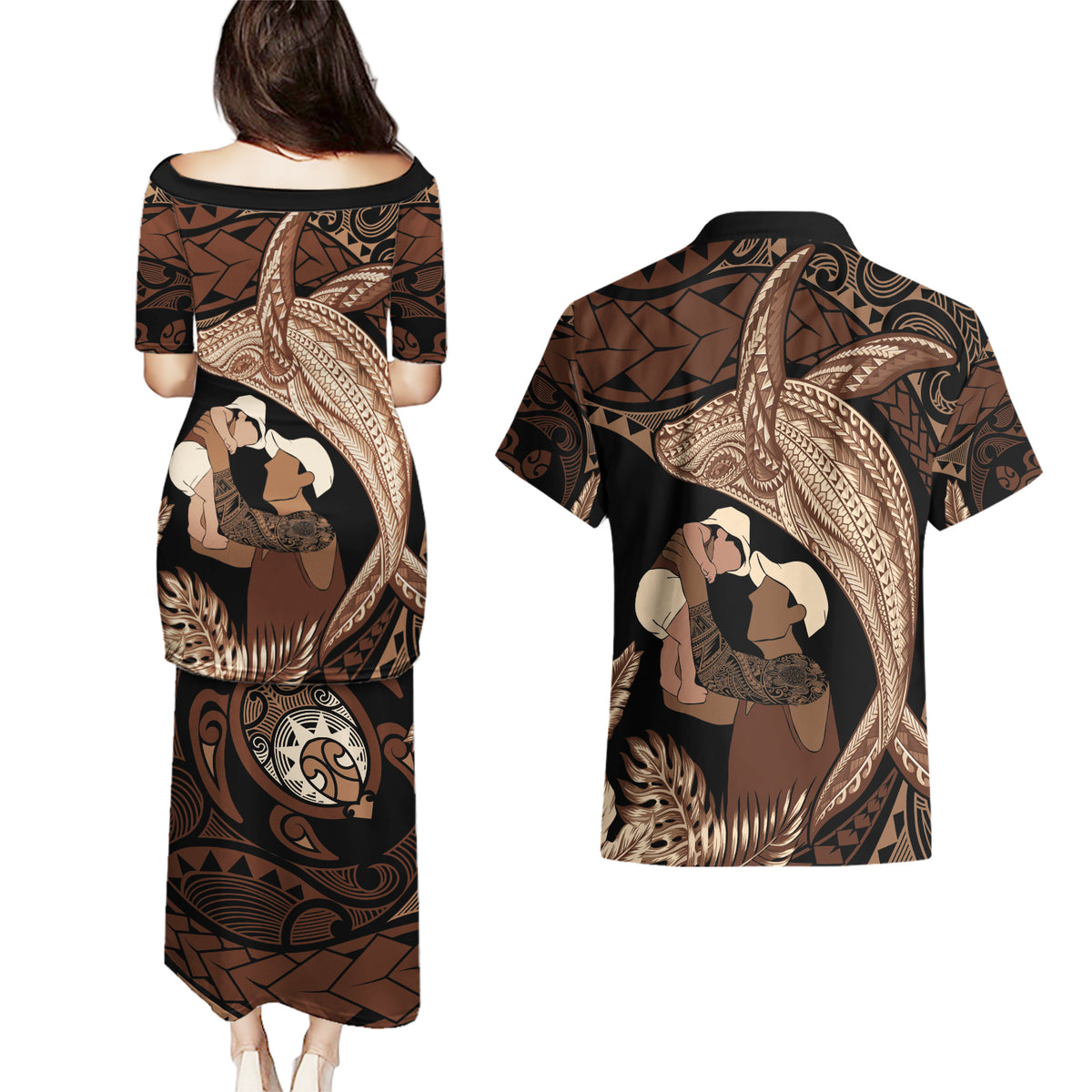 Father's Day Polynesian Pattern Couples Matching Puletasi and Hawaiian Shirt Tropical Humpback Whale LT7 - Polynesian Pride