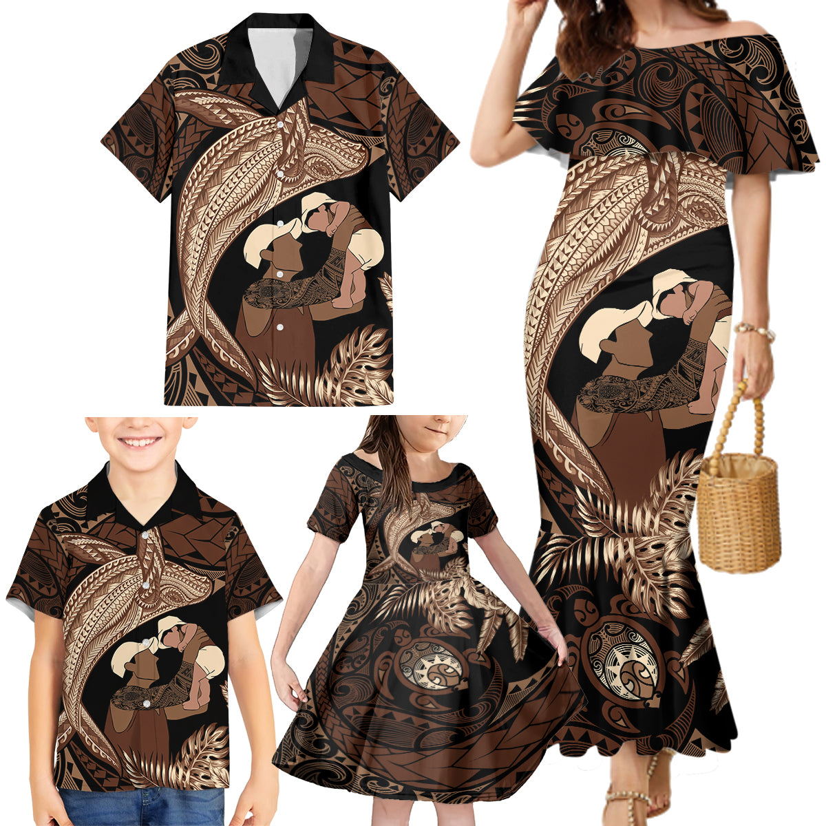 Father's Day Polynesian Pattern Family Matching Mermaid Dress and Hawaiian Shirt Tropical Humpback Whale LT7 - Polynesian Pride