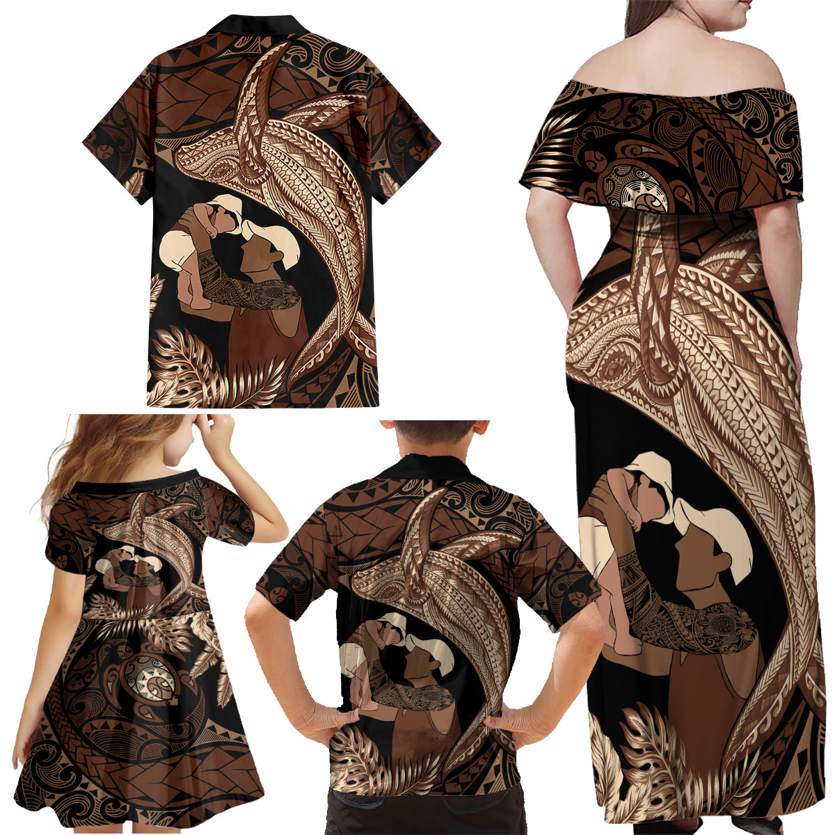 Father's Day Polynesian Pattern Family Matching Off Shoulder Maxi Dress and Hawaiian Shirt Tropical Humpback Whale LT7 - Polynesian Pride